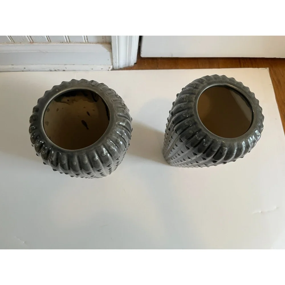Dot Ceramic Gray GLAZE w/dots pair of Vases Home‎ Decor 10.5 in. tall